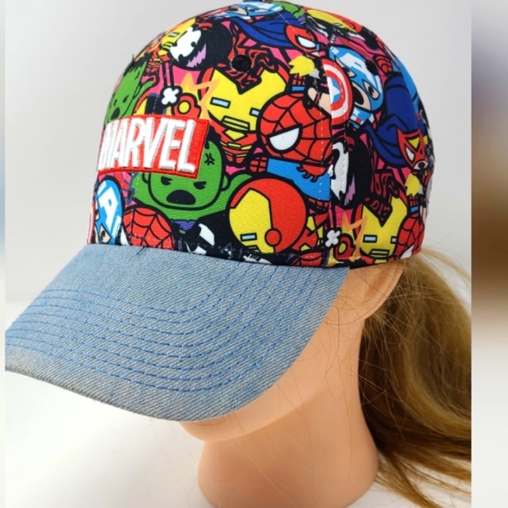 Marvel Comic Character Print Baseball Hat Denim Brim New